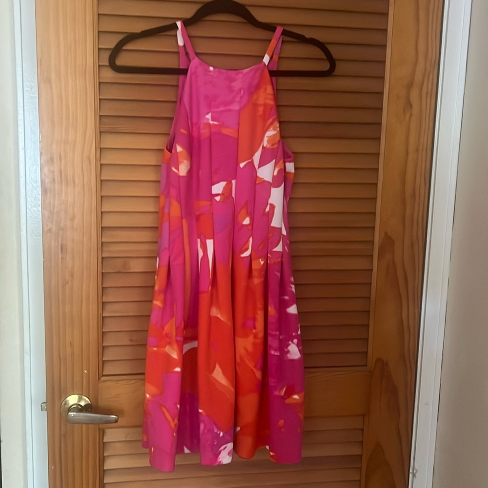 Vince Camuto Pink Orange Sleeveless Dress Womens Size 8 pleated pockets